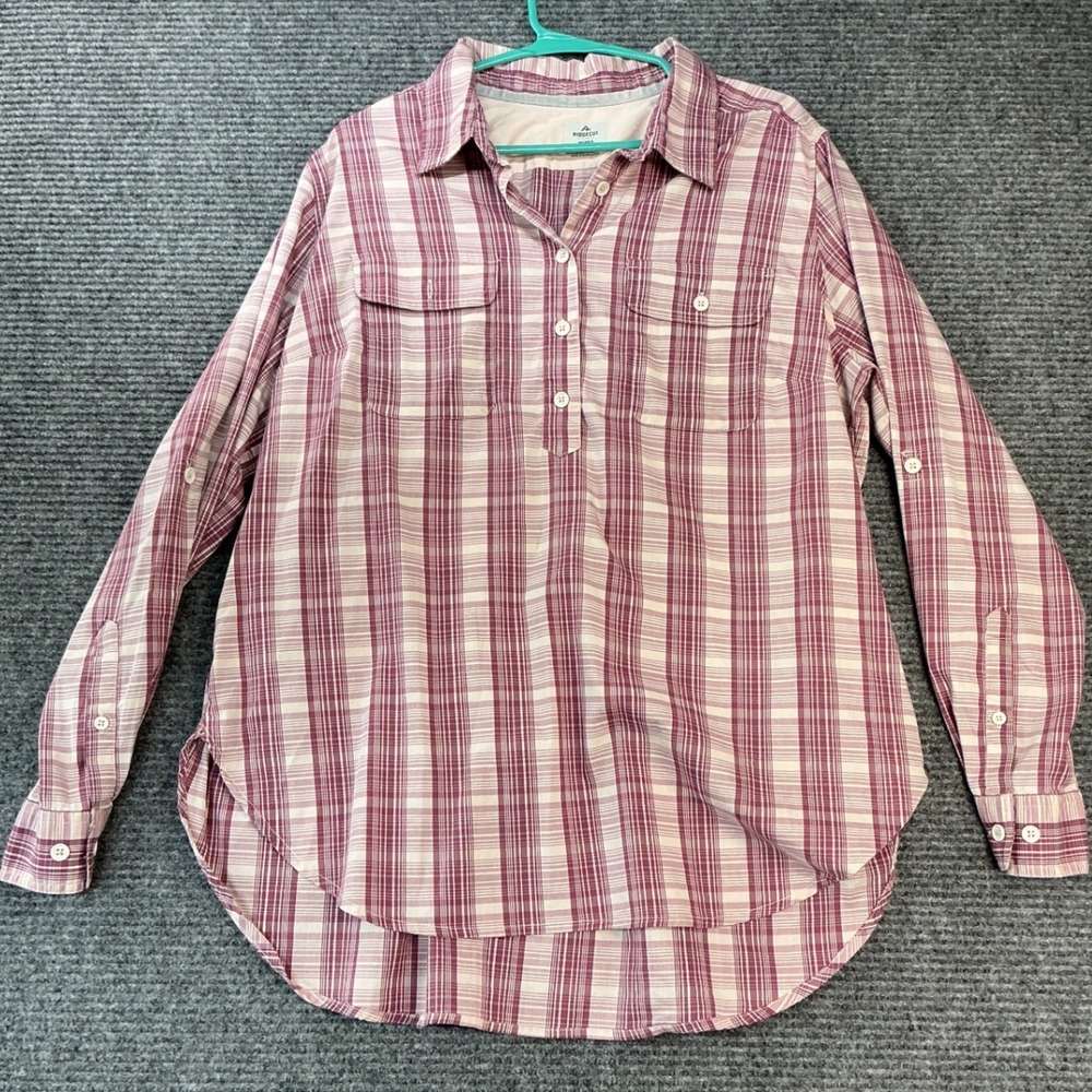 Ridgecut Henley Button Down Women XL Burgundy Plaid PreLoved